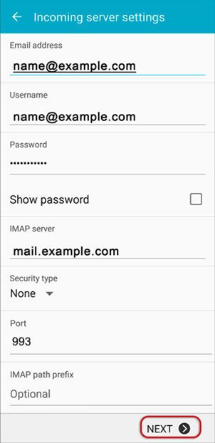 Setup FASTEM.COM email account on your Android Phone Step 3
