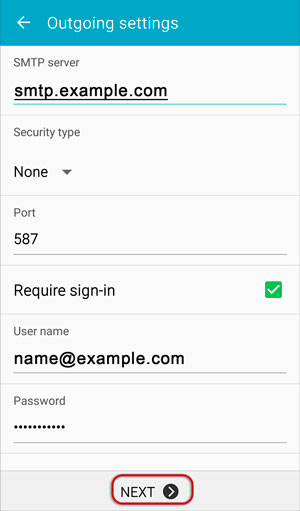 Setup INTERNODE.ON.NET email account on your Android Phone Step 4