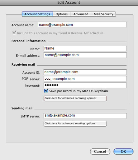 Setup EMAIL.IT email account on your Entourage Step 7