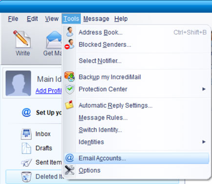 Setup HOTMAIL.FR email account on your IncrediMail Step 1