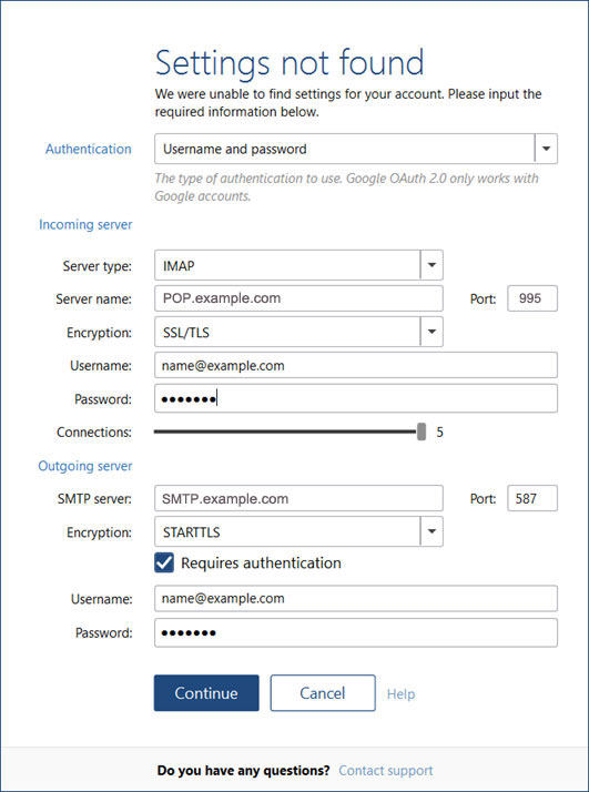 Setup ORANGE.NET.BW email account on your MailBird Lite Step 5