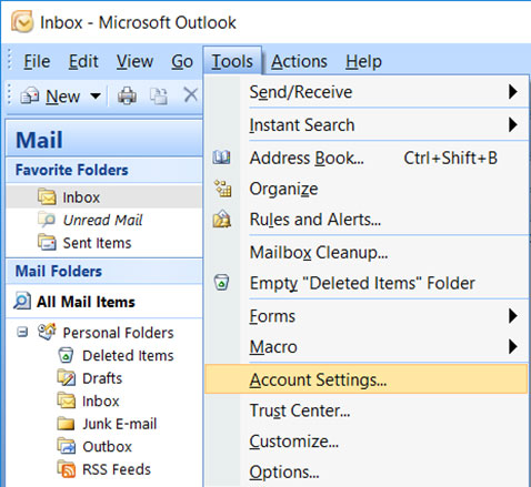 Setup YANDEX.COM email account on your Outlook 2007 Manual Step 1
