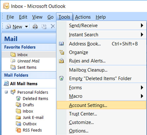 Setup INTERNODE.ON.NET email account on your Outlook 2007 Mail Step 1