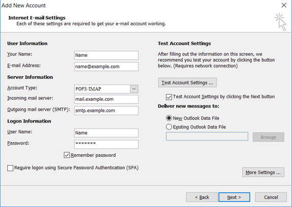 Setup MOBISTAR.BE email account on your Outlook 2010 Manual Step 5