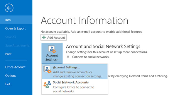Setup ONLINE.NO email account on your Outlook 2013 Step 1