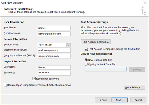 Setup H-MAIL.US email account on your Outlook 2016 Manual Step 4 - Method 1