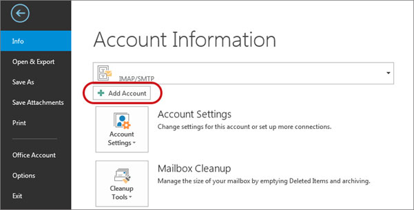 Setup SWIFT-MAIL.COM email account on your Outlook 2016 Manual Step 1 - Method 2