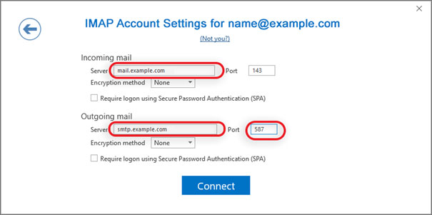 Setup WARPMAIL.NET email account on your Outlook 2016 Manual Step 4 - Method 2