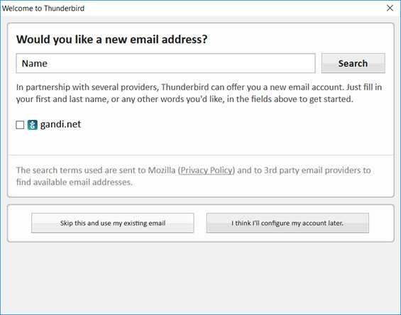 Setup GBTA.NET email account on Thunderbird email client Step 2
