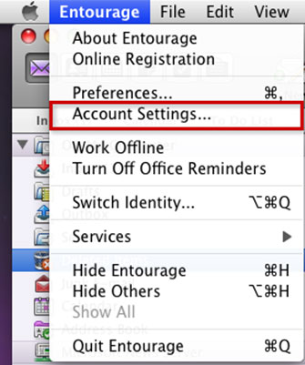 Setup 4EMAIL.NET email account on your Entourage Step 1