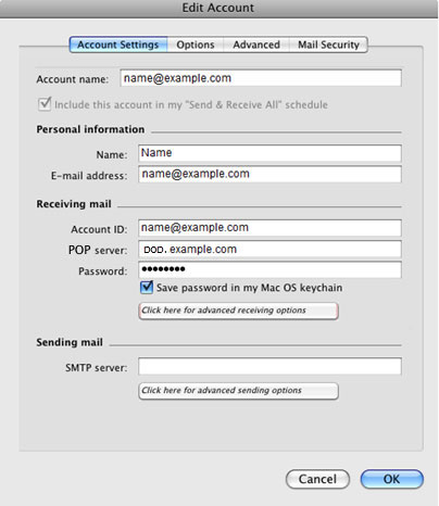 Setup OPTIMUM.NET email account on your Entourage Step 5